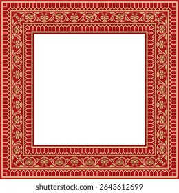 Vector gold with red square Turkish national ornament. Ottoman border, frame. Ethnic floral rectangle, Seljuk Turks pattern. Decoration of the Sultan's palaces.
