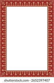 Oro Vector con adorno turco cuadrado rojo. Rectángulo otomano, borde, marco.