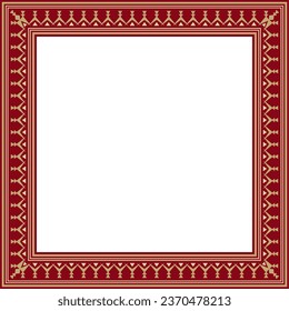 Vector gold and red square Yakut ornament. Infinite rectangle, border, frame of the northern peoples of the Far East.