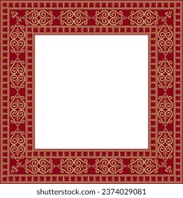 Vector gold and red square Yakut ornament. Infinite rectangle, border, frame of the northern peoples of the Far East.