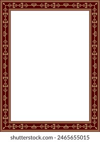 Vector gold and red square Yakut ornament. Infinite rectangle, border, frame of the northern peoples of the Far East.