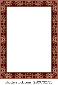 Vector gold and red square Yakut ornament. Infinite rectangle, border, frame of the northern peoples of the Far East.