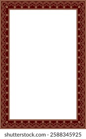 Vector gold and red square Yakut ornament. Infinite rectangle, border, frame of the northern peoples of the Far East.