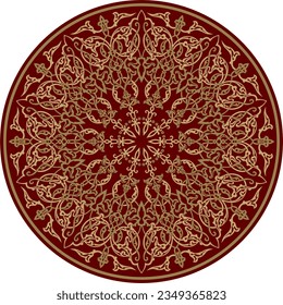 Oro vectorial con adorno de círculo clásico turco rojo. patrón de redondeo musulmán para la mezquita.
