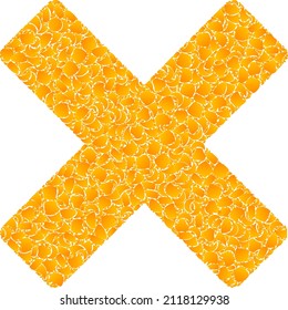 Vector gold reject cross mosaic icon. Reject cross is isolated on a white background. Gold items mosaic based on reject cross icon. Collage reject cross iconic image is composed of yellow items.