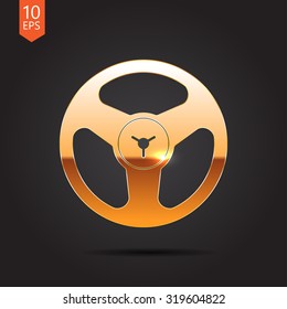 Vector gold retro bobbin icon on dark background 