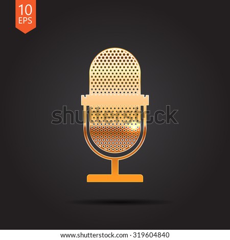 Vector gold retro microphone icon on dark background 