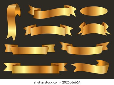Cintas de oro vectorial. Banderas de oro realistas en 3d para ventas y descuentos. Elementos de diseño para publicidad de ofertas especiales, nuevos productos para tiendas, Viernes Negro