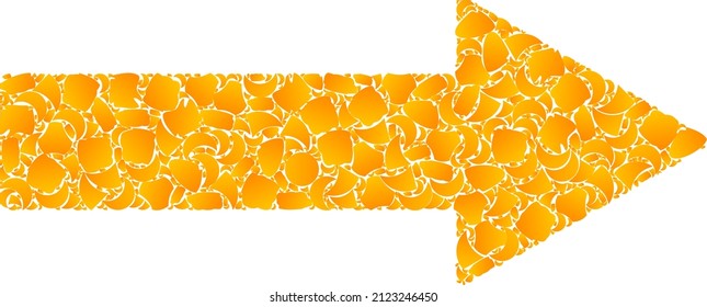 Vectorgold rechts Pfeil Mosaik Symbol. Der rechte Pfeil ist einzeln auf weißem Hintergrund. Gold Elemente Mosaik basierend auf dem Rechtspfeil Icon. Das ikonische Bild des rechten Mosaikpfeils besteht aus gelben Teilen.