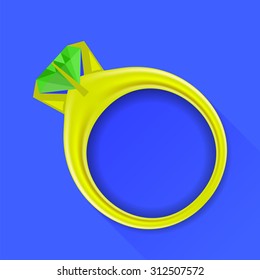 Vector Gold Ring Isolated on Blue Background. Long Shadow