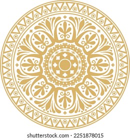 Vector gold round classical ornament of Ancient Greece and Roman Empire. Circle, Arabesque, Byzantine pattern.
