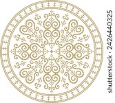 Vector gold round Yakut ornament. Endless circle, border, frame of the northern peoples of the Far East.