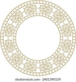 Vector gold round Yakut ornament. Endless circle, border, frame of the northern peoples of the Far East.