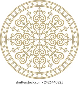 Vector gold round Yakut ornament. Endless circle, border, frame of the northern peoples of the Far East.