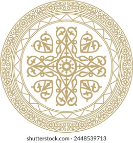 Vector gold round Yakut ornament. Endless circle, border, frame of the northern peoples of the Far East.