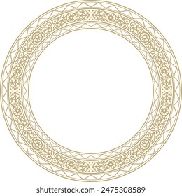 Vector gold round Yakut ornament. Endless circle, border, frame of the northern peoples of the Far East.