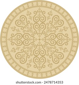 Vector gold round Yakut ornament. Endless circle, border, frame of the northern peoples of the Far East.