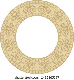 Vector gold round Yakut ornament. Endless circle, border, frame of the northern peoples of the Far East.