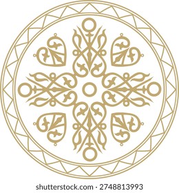 Vector gold round Yakut ornament. Endless circle, border, frame of the northern peoples of the Far East.