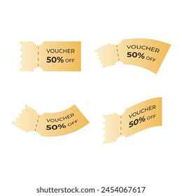 Vector gold sale coupons. Voucher 50% off