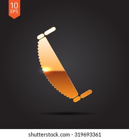 Vector gold saw icon on dark background . Industrial equipment 