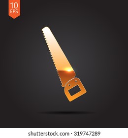 Vector gold saw icon on dark background . Industrial equipment 