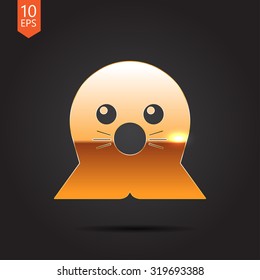 Vector gold seal icon on dark background 
