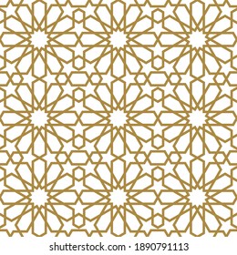 Vector gold seamless Arabesque elegant pattern, oriental, geometric, Arabian, Eastern and Islamic style.