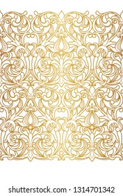 Vector gold seamless border for design template. Elements in Victorian style. Luxury floral golden backdrop. Ornate decor for background, packing, wallpaper. Vintage decoration.