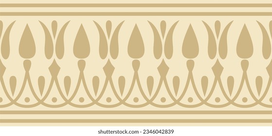 Vector gold seamless classic greek meander ornament. Pattern of ancient Greece. Border, frame of the Roman Empire.
