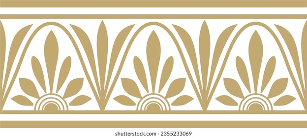 Vector gold seamless classic greek meander ornament. Pattern of ancient Greece. Border, frame of the Roman Empire.
