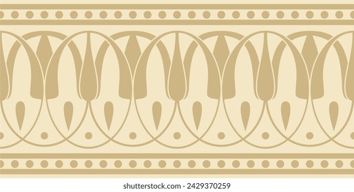 Vector gold seamless classic greek meander ornament. Pattern of ancient Greece. Border, frame of the Roman Empire.
