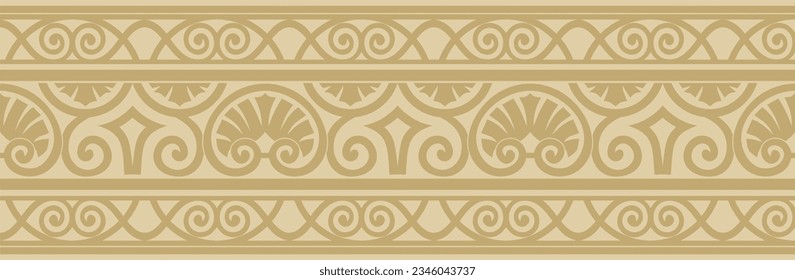 Vector gold seamless classic renaissance ornament. Endless european border, revival style frame.
