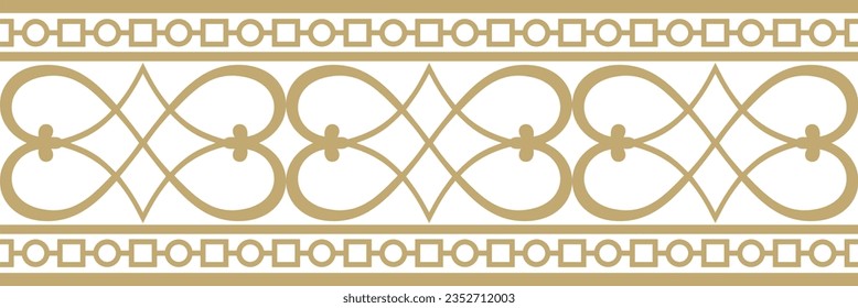 Vector gold seamless classic renaissance ornament. Endless european border, revival style frame.
