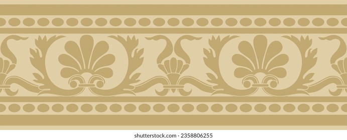 Vector gold seamless classic renaissance ornament. Endless european border, revival style frame.
