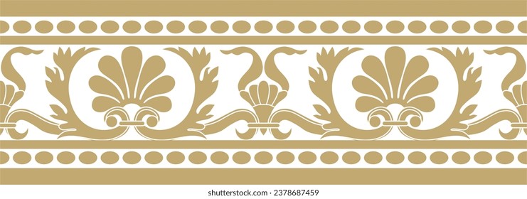 Vector gold seamless classic renaissance ornament. Endless european border, revival style frame.
