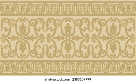 Vector gold seamless classic renaissance ornament. Endless european border, revival style frame.
