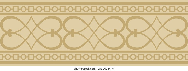 Vector gold seamless classic renaissance ornament. Endless european border, revival style frame.
