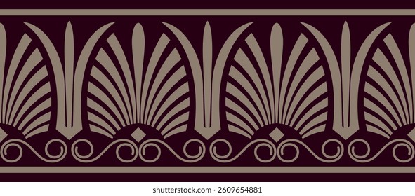 Vector Gold seamless classical Greek ornament. Endless European pattern. Border frame Ancient Greece, Roman Empire. Greek floral meander. European border. For textile, engraving, embroidery, porcelain