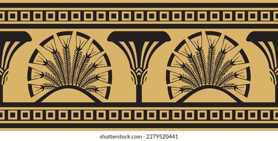 Vector gold seamless Egyptian ornament. Endless border, Ancient Egypt frame.
