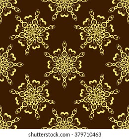 Vector Gold Seamless Mandala Pattern over dark brown