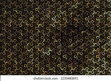 Vector gold seamless pattern, floral texture. Original floral pattern on black background. Trendy gold texture.Vector gold seamless pattern, floral texture with flowers and plants.