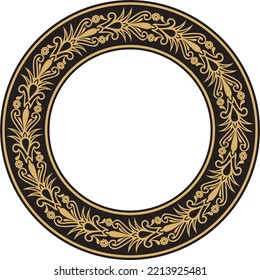 Ornamento egipcio redondo sin costuras de oro vectorial. Círculo infinito, anillo, frontera, marco del Antiguo Egipto.