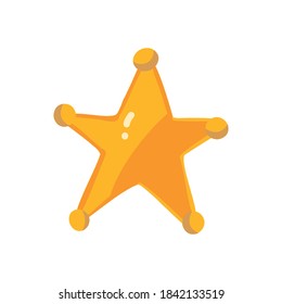 Vector Gold Sheriff Star In Flat Style On A White Background. Gold Five-pointed Badge Of The Main One. Clip-art Illustration In Flat Style For Animation Or Games In A Cartoon Style. Clothing Design