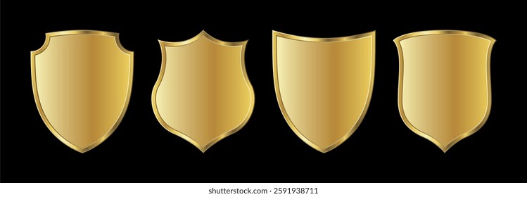 Vector gold shield icons on black background