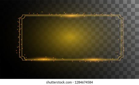 
Vector gold shiny  glowing magic square frame on a transparent background . Shining rectangle banner sparkle trail effect background. 
