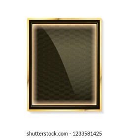 Vector gold shiny square frame for display content. Mockup Isolated on white background.