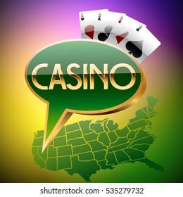 Vector gold sign for luxury casino in Nevada with cards