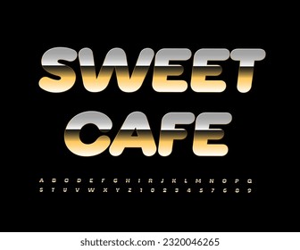 Vector Gold Signboard Sweet Cafe. Modern Creative Font. Stylish Alphabet Letters and Numbers