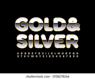 Alfabeto de oro y plata vectorial. Fuente metálica premium. Juego de letras y números lujosos